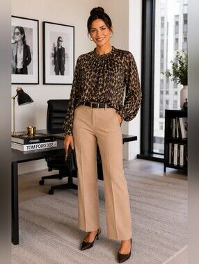 Banana Republic Leopard Print Blouse Medium Quiet Luxury Office Chic Top